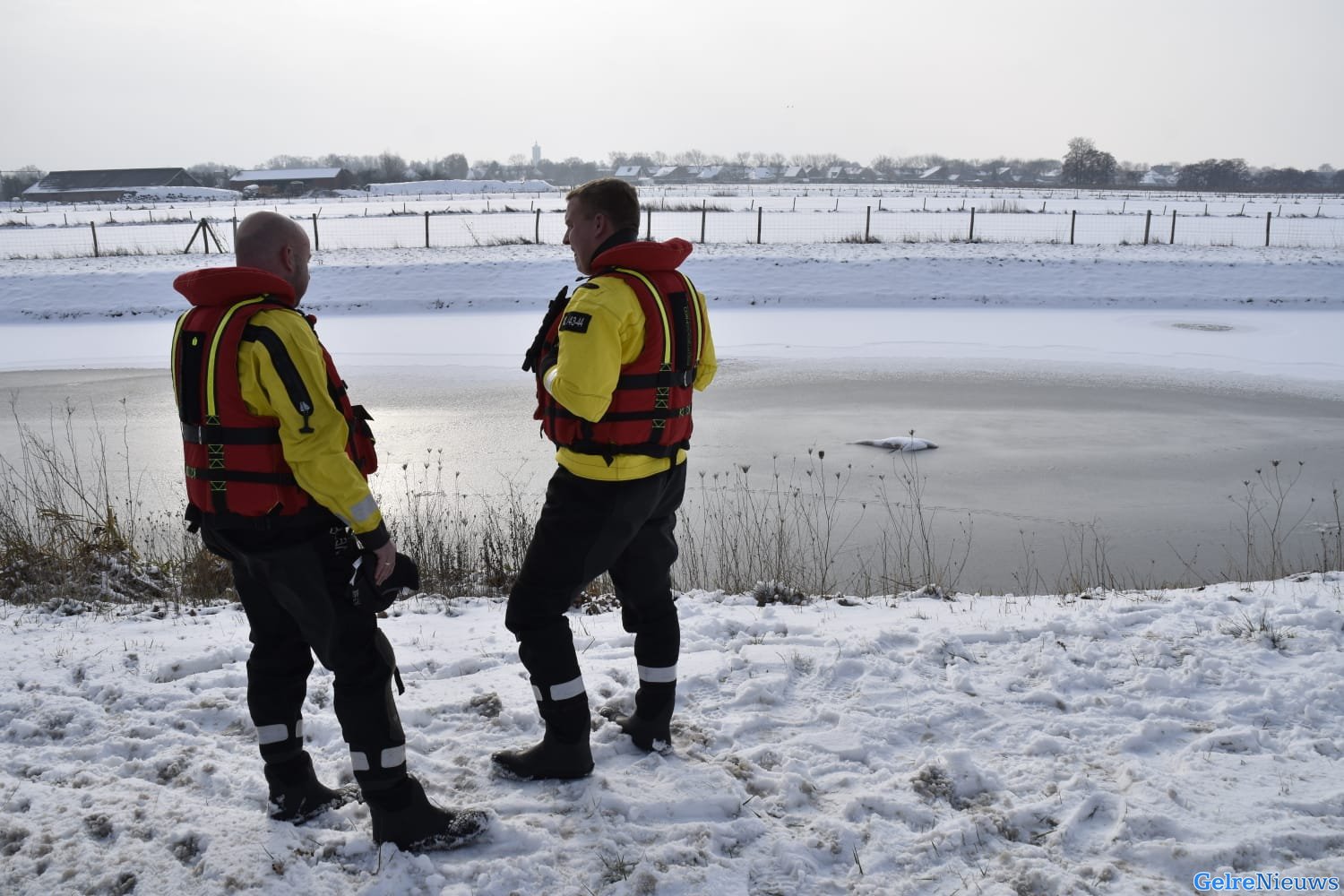 Brandweer rukt uit voor vastgevroren zwaan