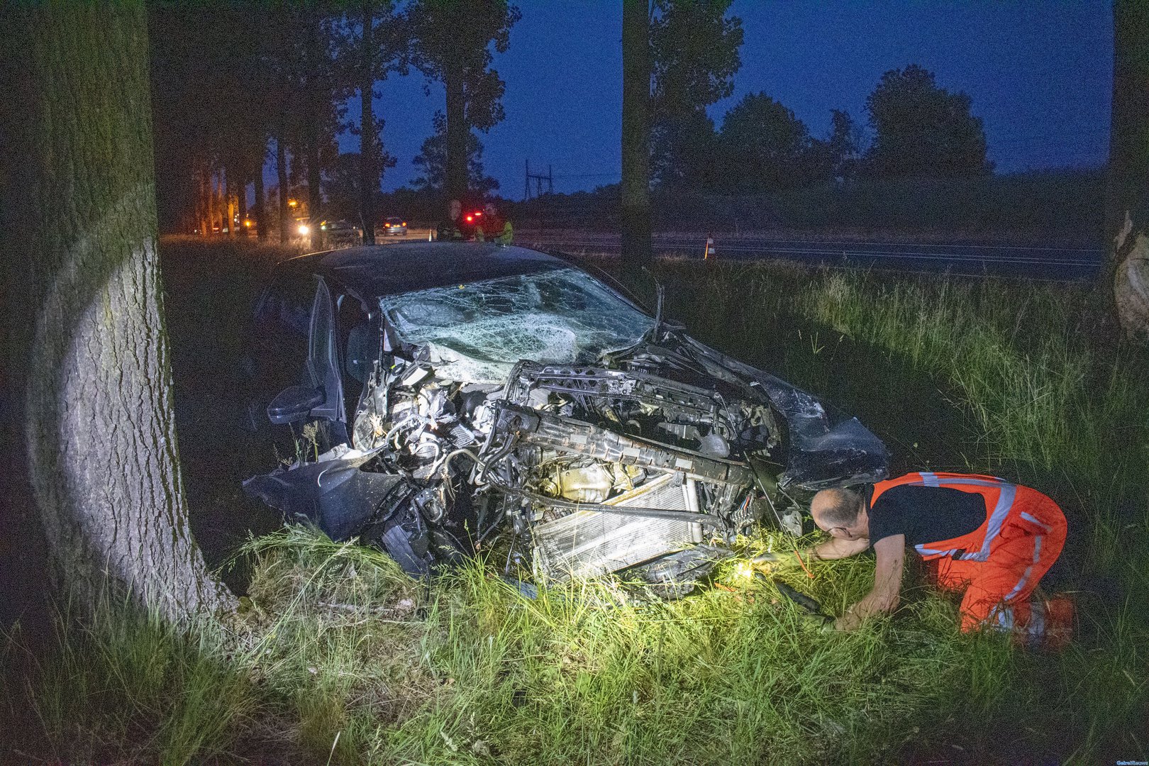 Auto ramt boom langs A15 bij Bemmel