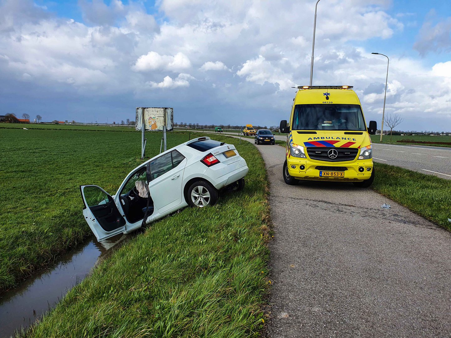 Auto raakt lantaarnpaal en belandt in sloot