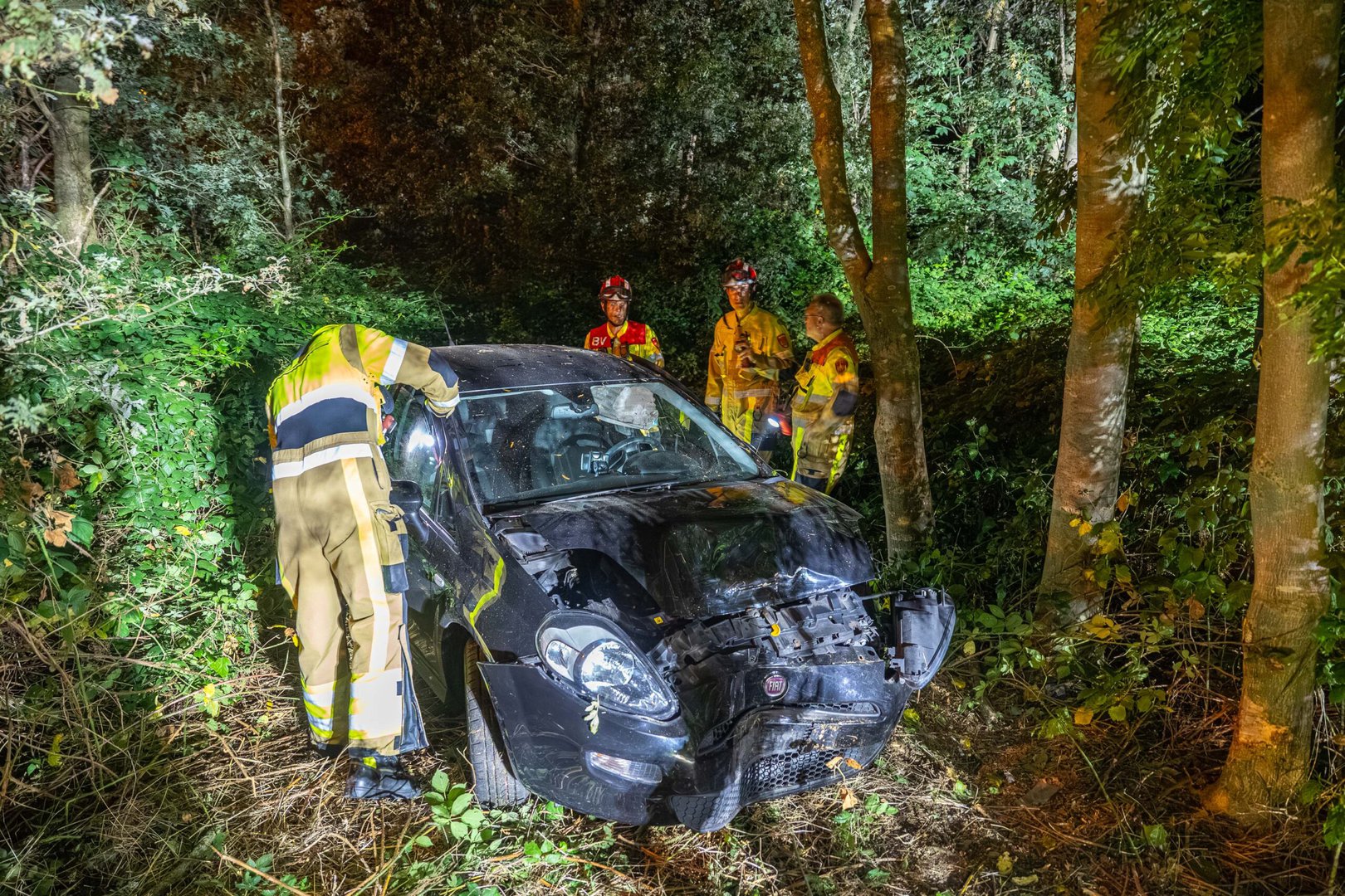 Automobiliste mist afslag A73 en belandt tussen de bomen