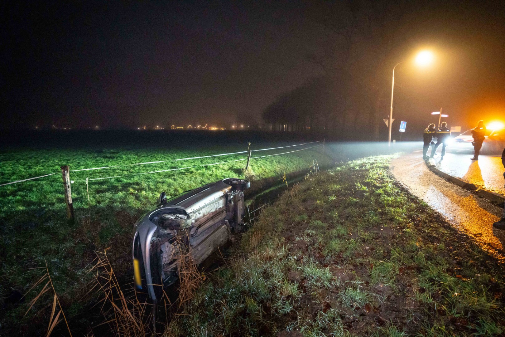 Kerstengel op schouder van automobilist en hondje